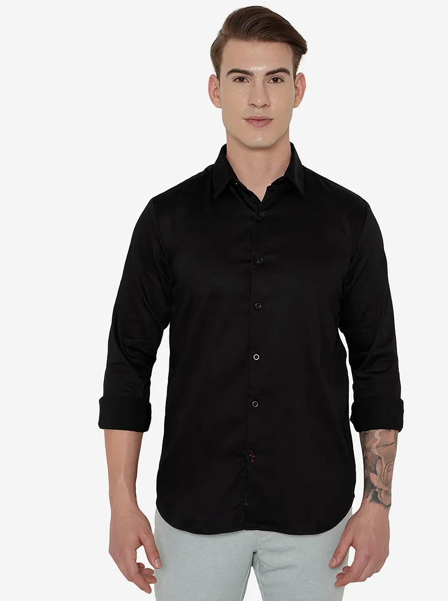 Black Solid Slim Fit Semi Casual Shirt | JadeBlue