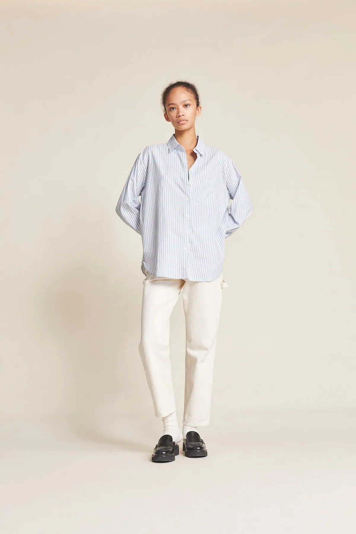 Blake Oversized Shirt in Blue Oxford Stripe