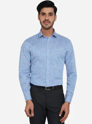 Blue & Grey Checked Regular Fit Formal Shirt | JadeBlue
