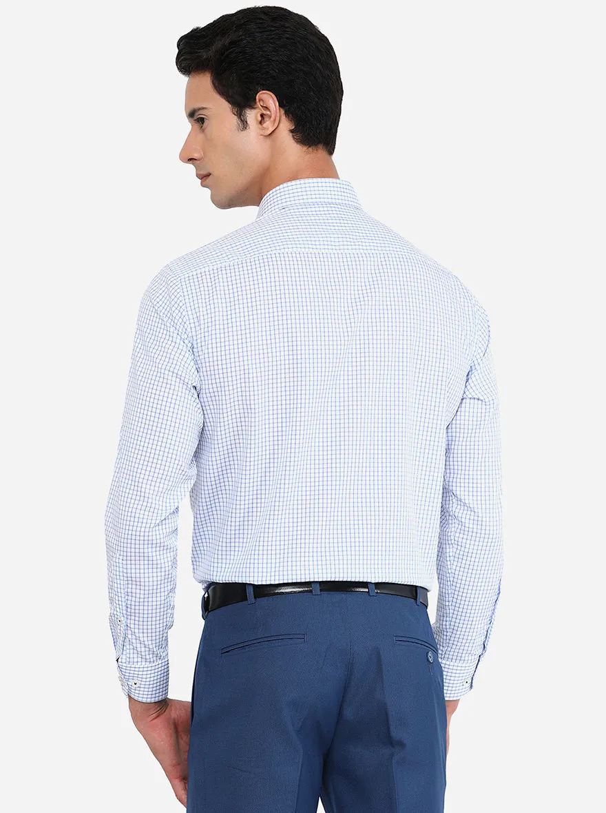 Blue & White Checked Regular Fit Formal Shirt | JadeBlue
