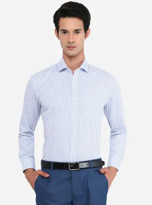 Blue & White Checked Regular Fit Formal Shirt | JadeBlue
