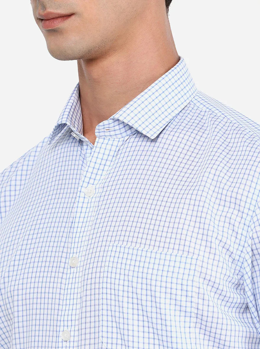 Blue & White Checked Regular Fit Formal Shirt | JadeBlue