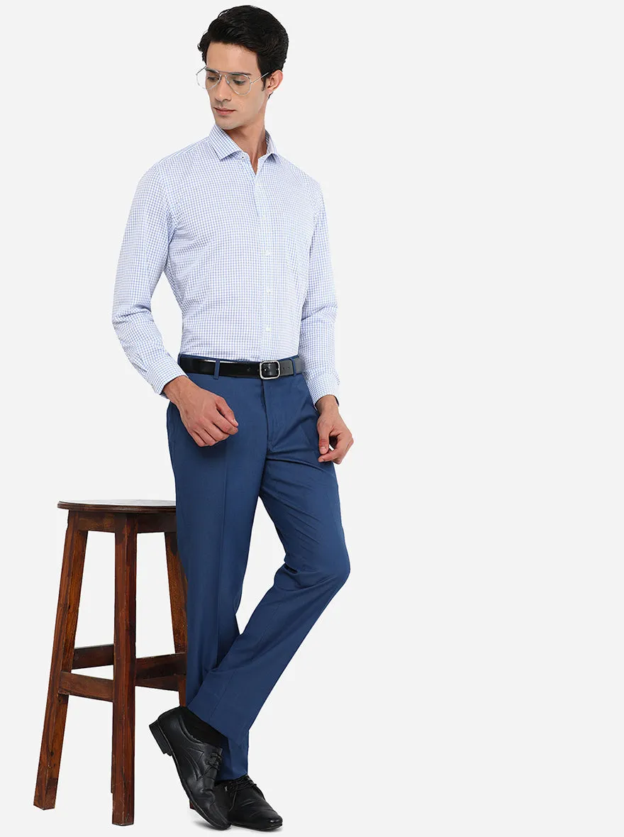 Blue & White Checked Regular Fit Formal Shirt | JadeBlue