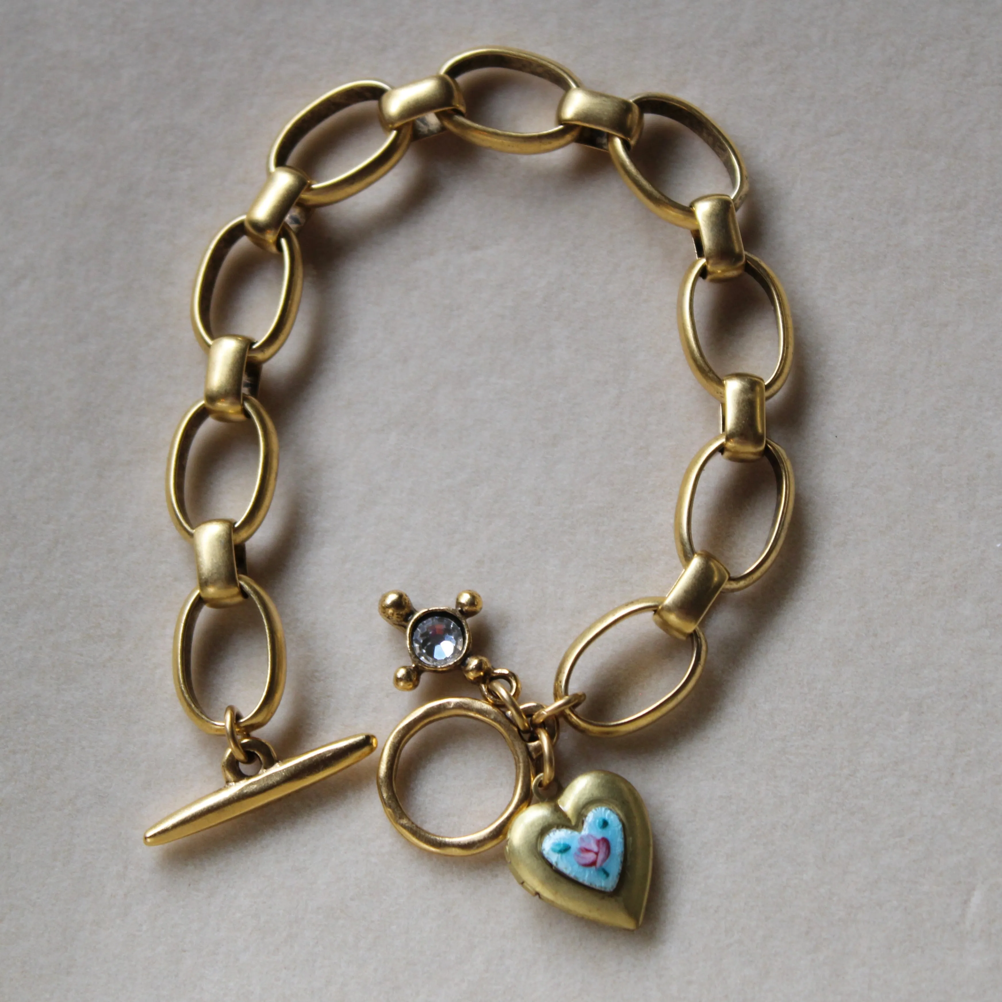 Blue Guilloche Heart Locket Charm Bracelet