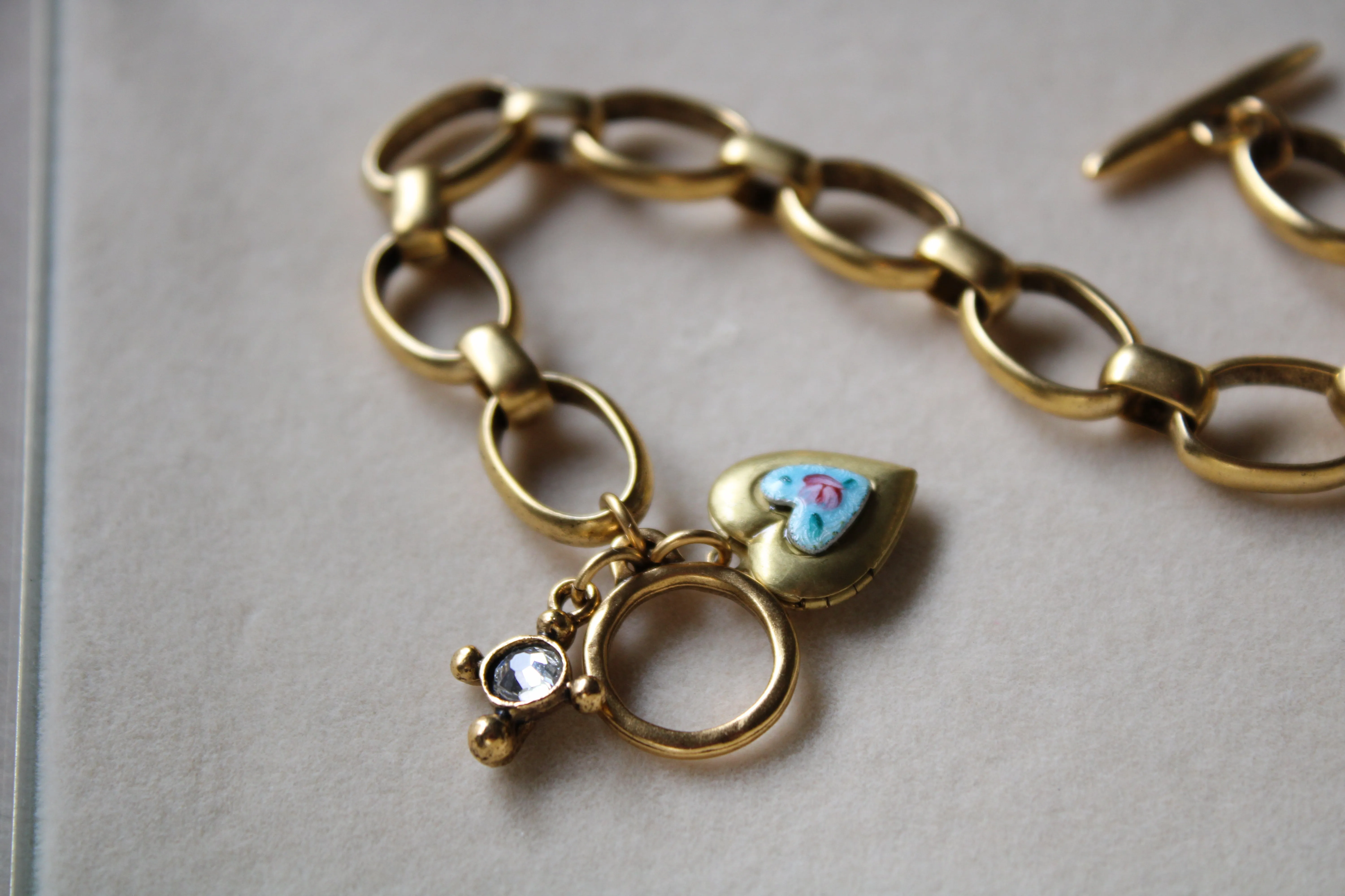 Blue Guilloche Heart Locket Charm Bracelet
