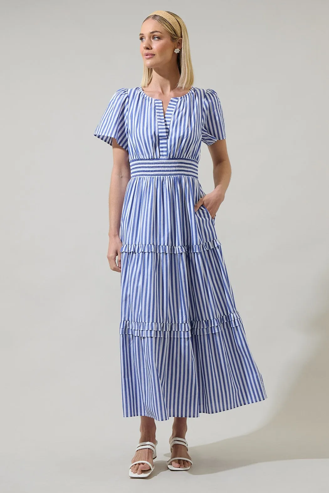 brandy stripe tiered midi dress