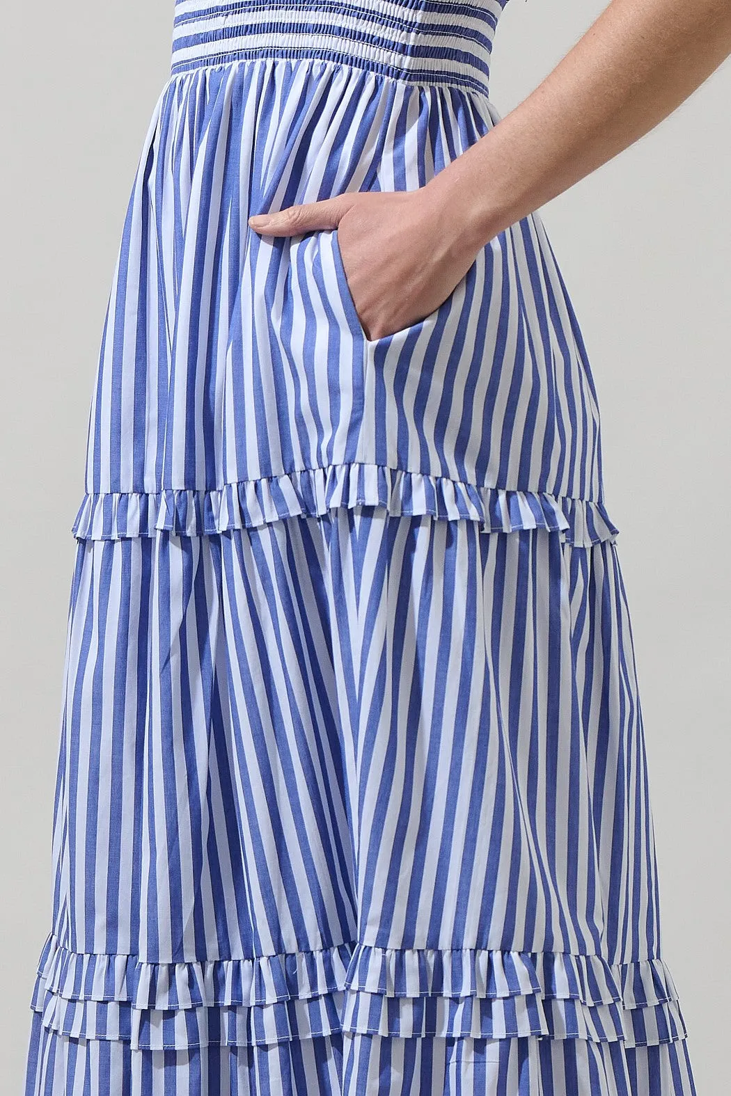 brandy stripe tiered midi dress