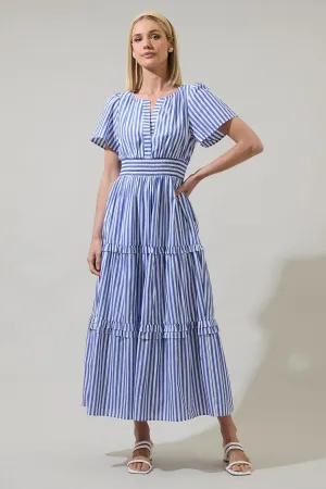 brandy stripe tiered midi dress