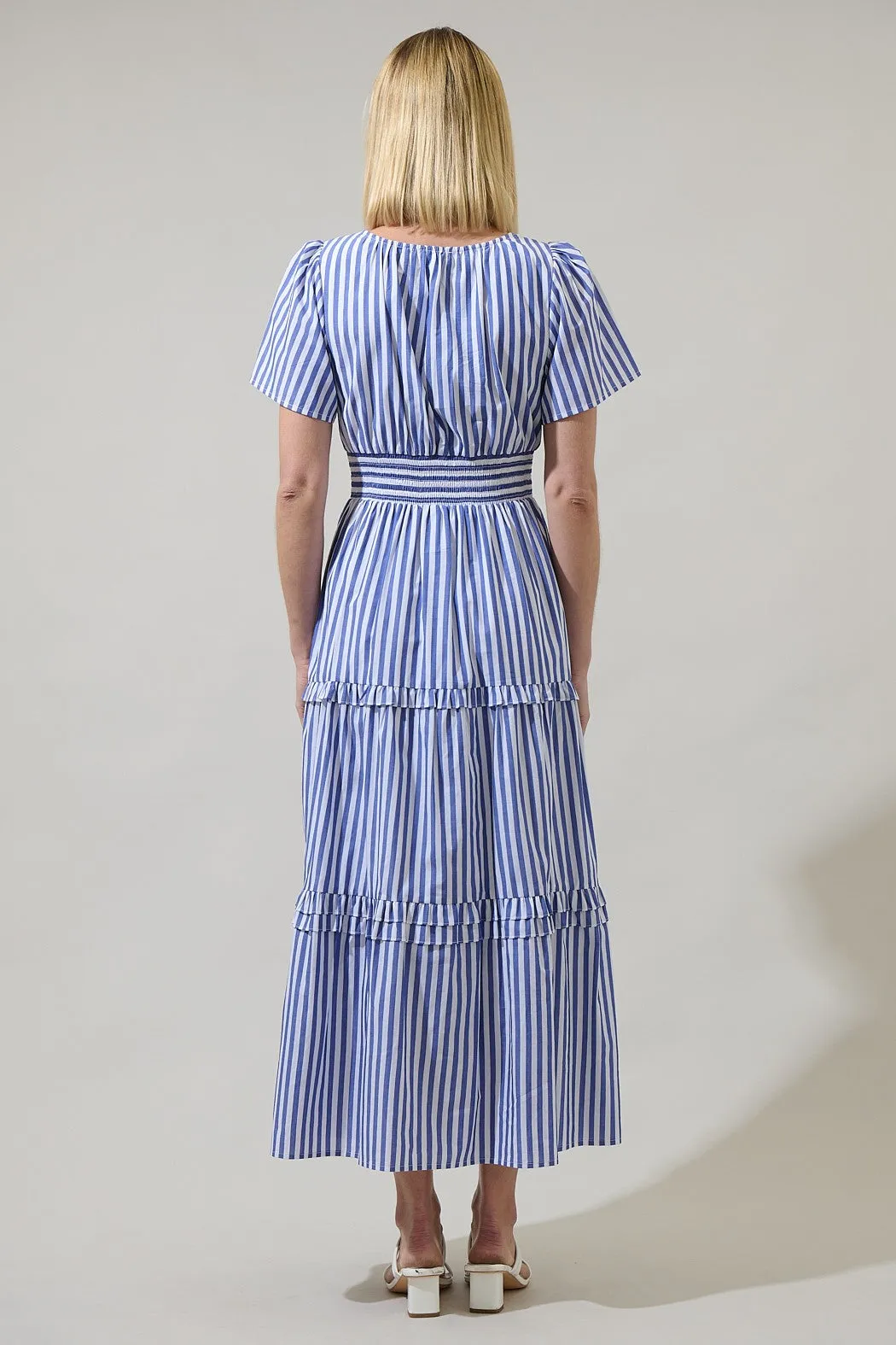 brandy stripe tiered midi dress