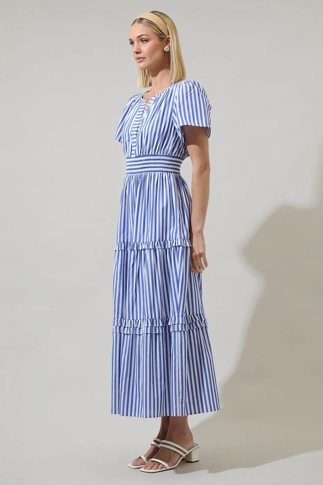 brandy stripe tiered midi dress