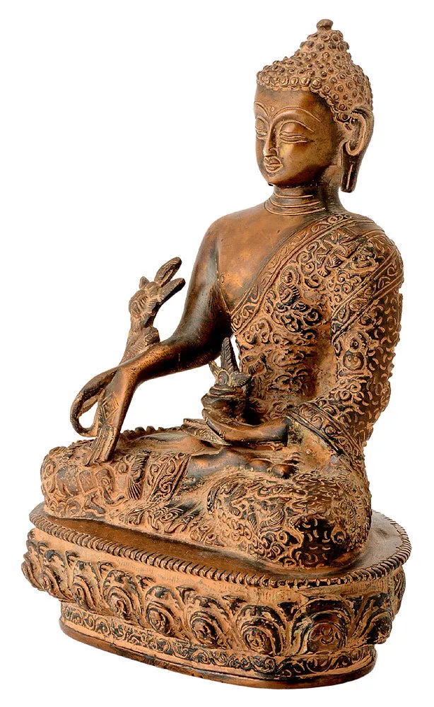 Brass Medicine Buddha in Antique Rust Finish