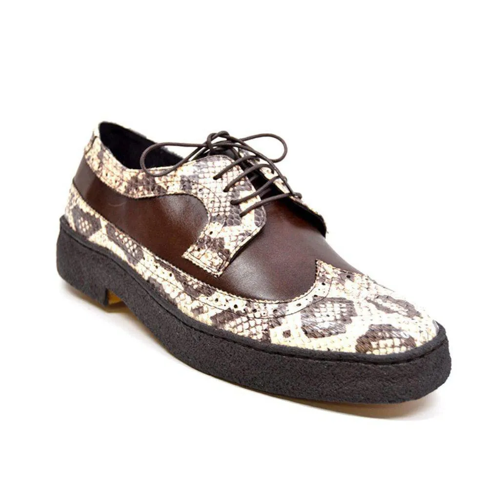 British Walkers Playboy Originals Wingtip Low Cut Men's Brown Leather & Snake Skin Oxfords Ankle Boots
