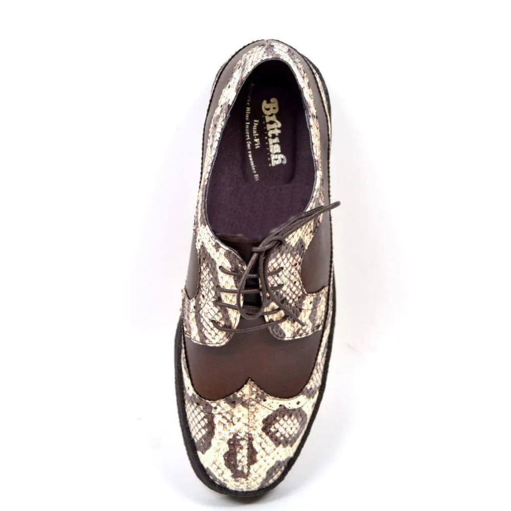 British Walkers Playboy Originals Wingtip Low Cut Men's Brown Leather & Snake Skin Oxfords Ankle Boots