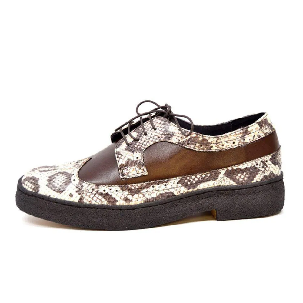 British Walkers Playboy Originals Wingtip Low Cut Men's Brown Leather & Snake Skin Oxfords Ankle Boots