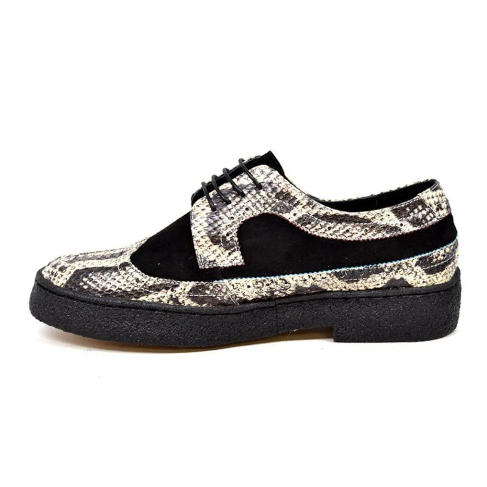 British Walkers Playboy Originals Wingtip Oxford Men's Black Suede & Python Leather Low Cut Ankle Boots