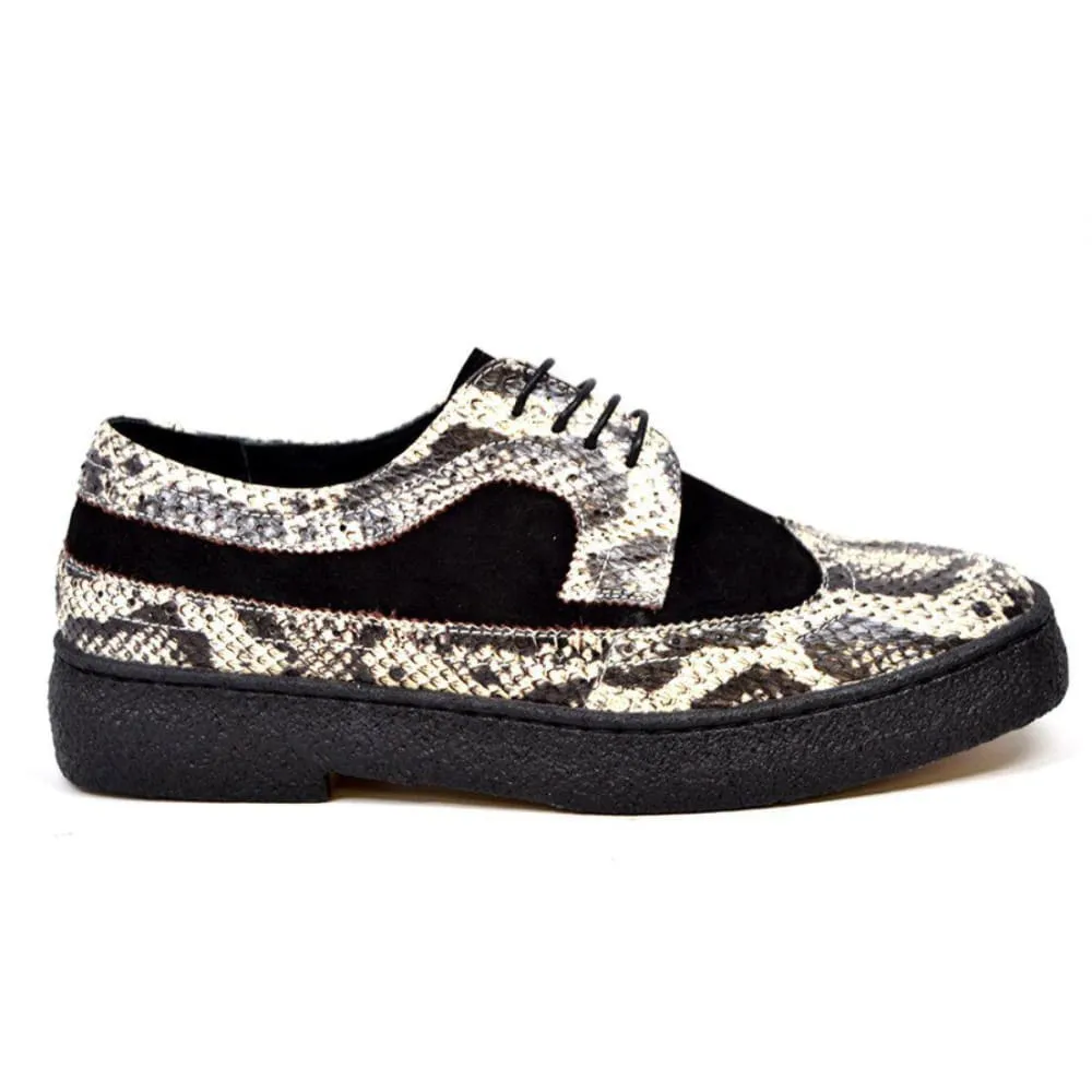 British Walkers Playboy Originals Wingtip Oxford Men's Black Suede & Python Leather Low Cut Ankle Boots