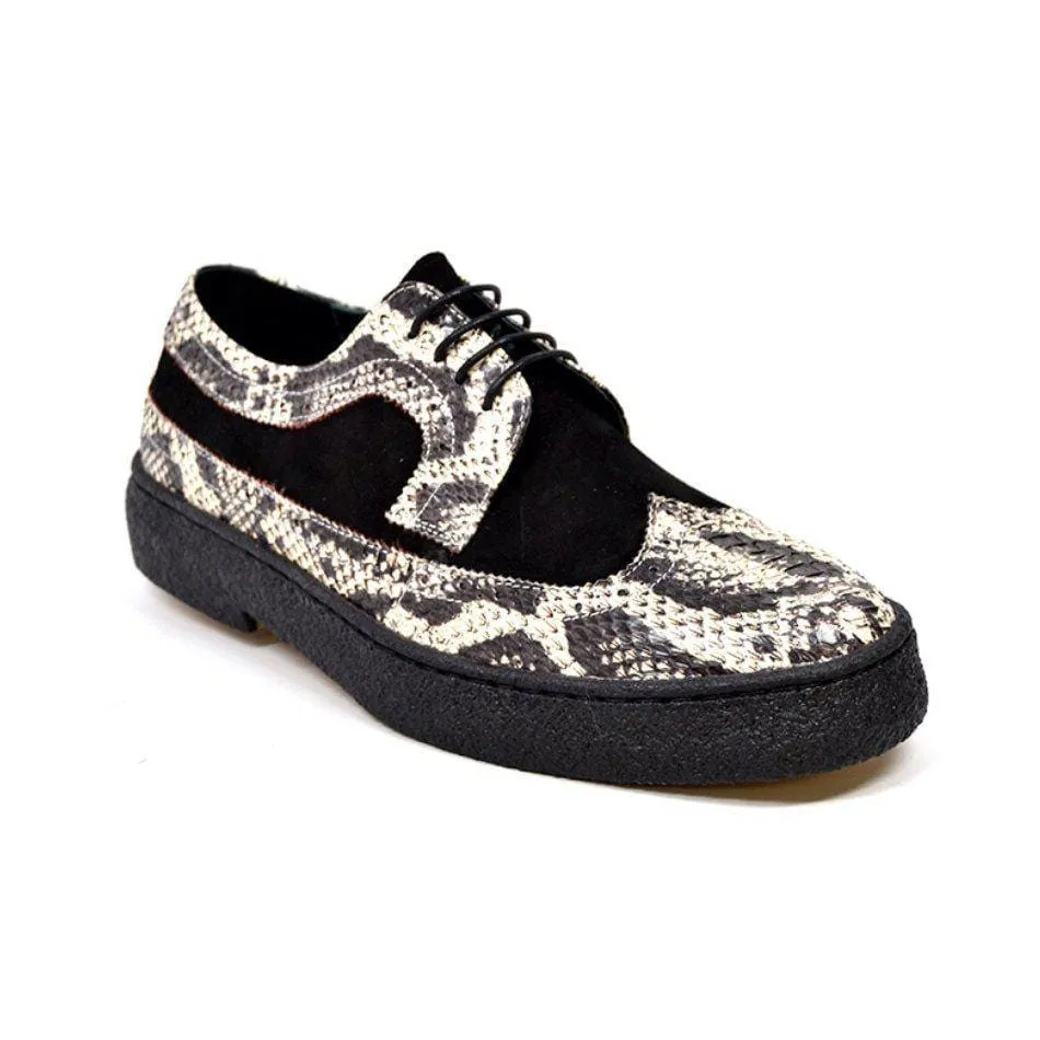 British Walkers Playboy Originals Wingtip Oxford Men's Black Suede & Python Leather Low Cut Ankle Boots
