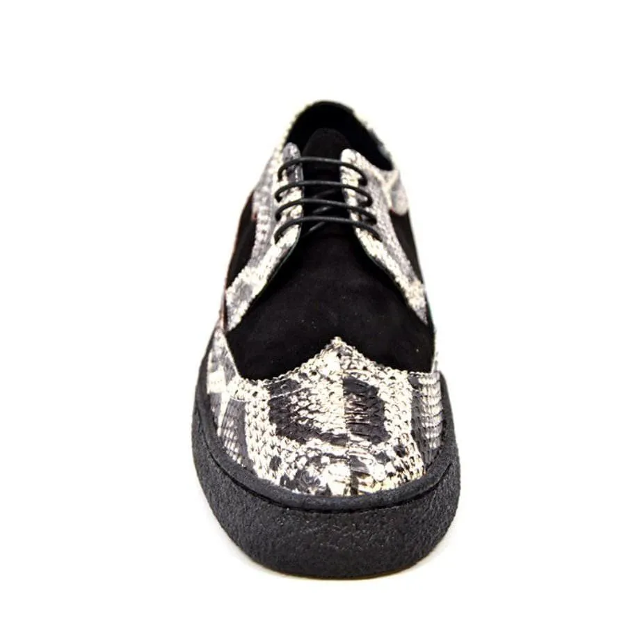 British Walkers Playboy Originals Wingtip Oxford Men's Black Suede & Python Leather Low Cut Ankle Boots