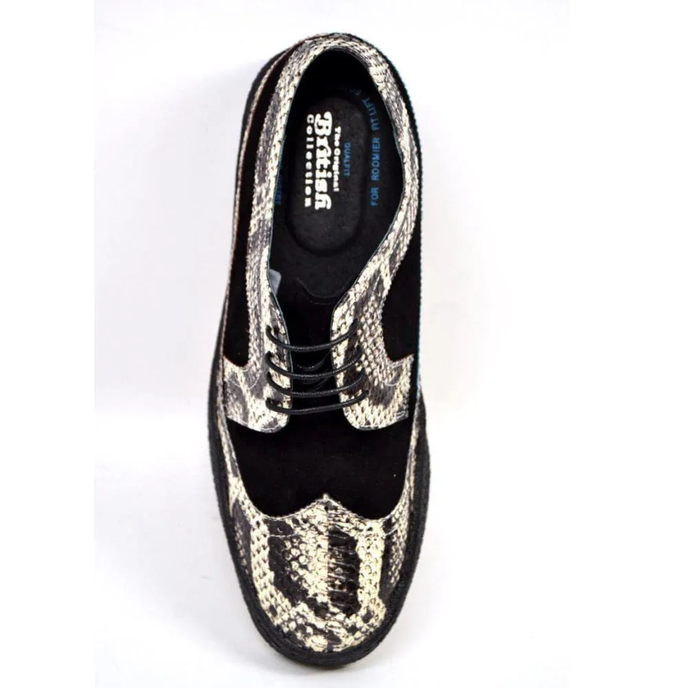 British Walkers Playboy Originals Wingtip Oxford Men's Black Suede & Python Leather Low Cut Ankle Boots