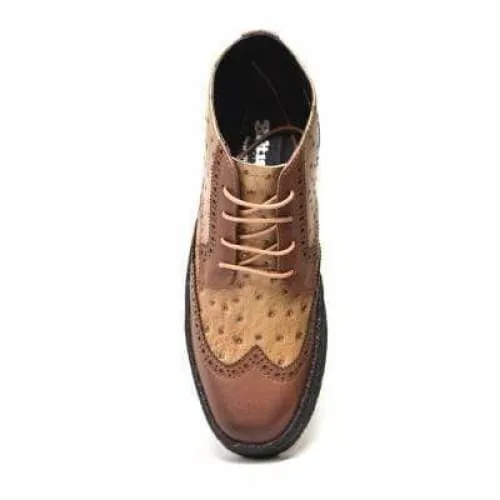 British Walkers Playboy Wingtip Men's Tan and Cognac Ostrich Leather High Tops Ankle Boots
