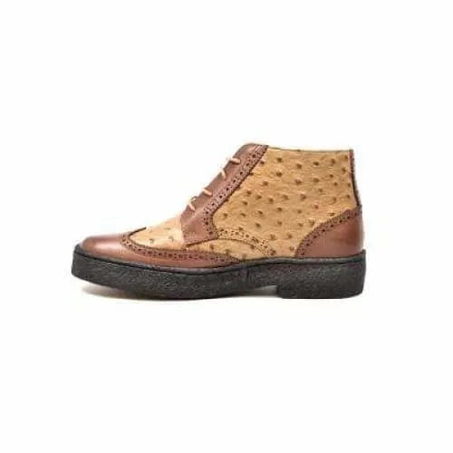 British Walkers Playboy Wingtip Men's Tan and Cognac Ostrich Leather High Tops Ankle Boots
