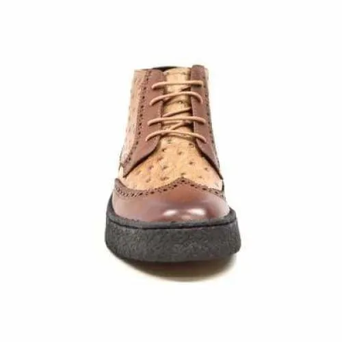 British Walkers Playboy Wingtip Men's Tan and Cognac Ostrich Leather High Tops Ankle Boots