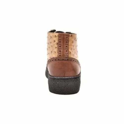 British Walkers Playboy Wingtip Men's Tan and Cognac Ostrich Leather High Tops Ankle Boots