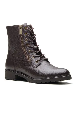 Brown Milled Leather Ankle Boots