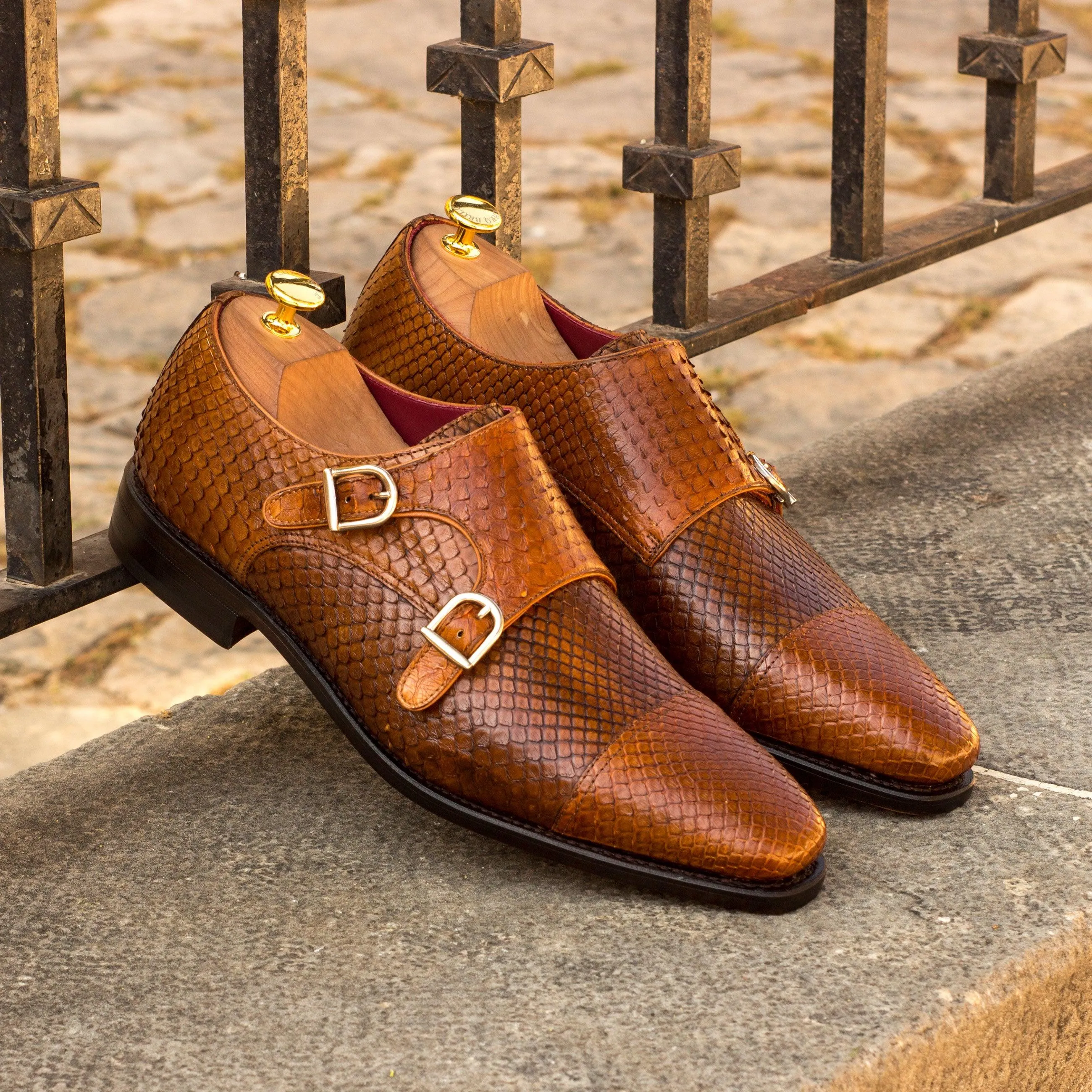 Brown Python Double-Monk Shoes