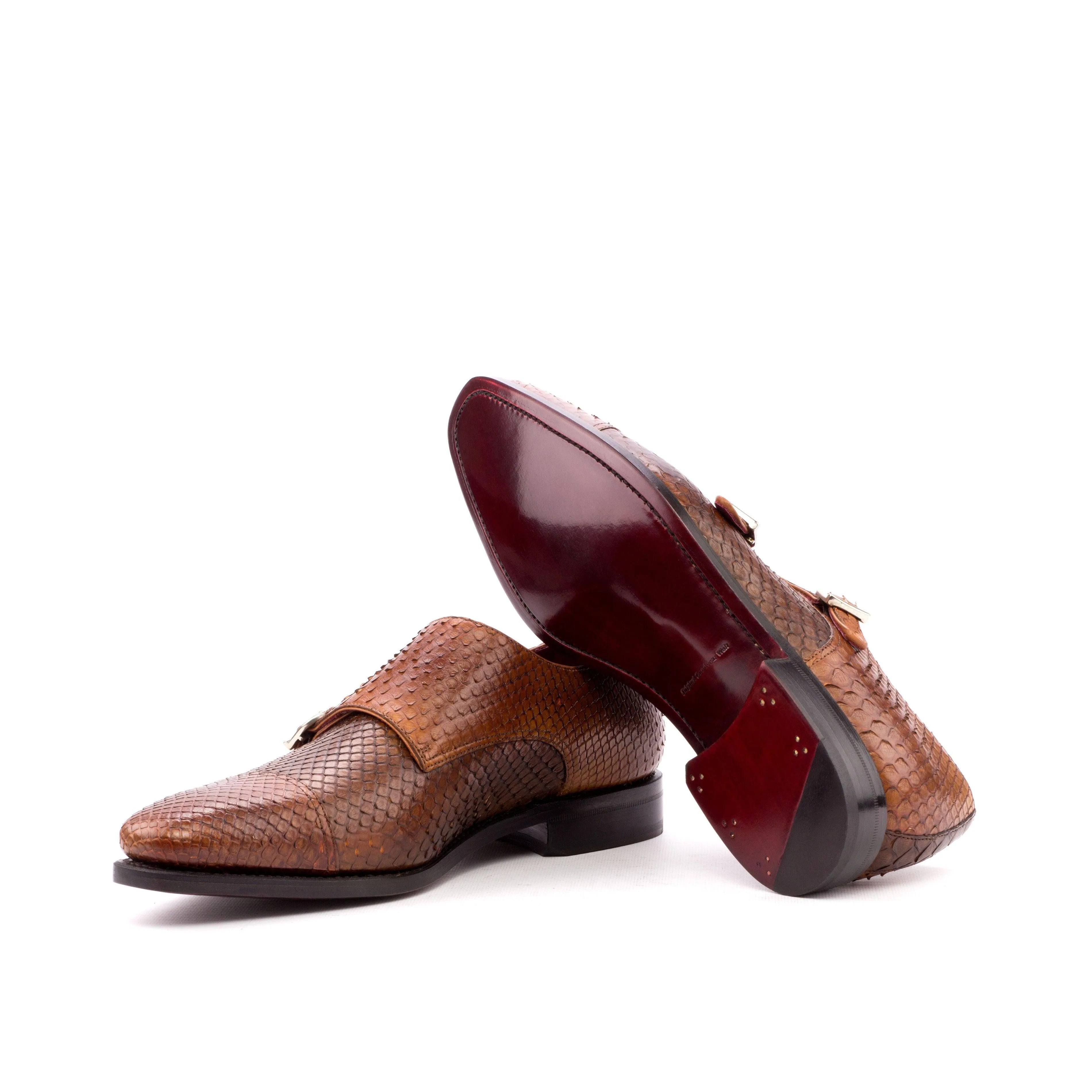 Brown Python Double-Monk Shoes