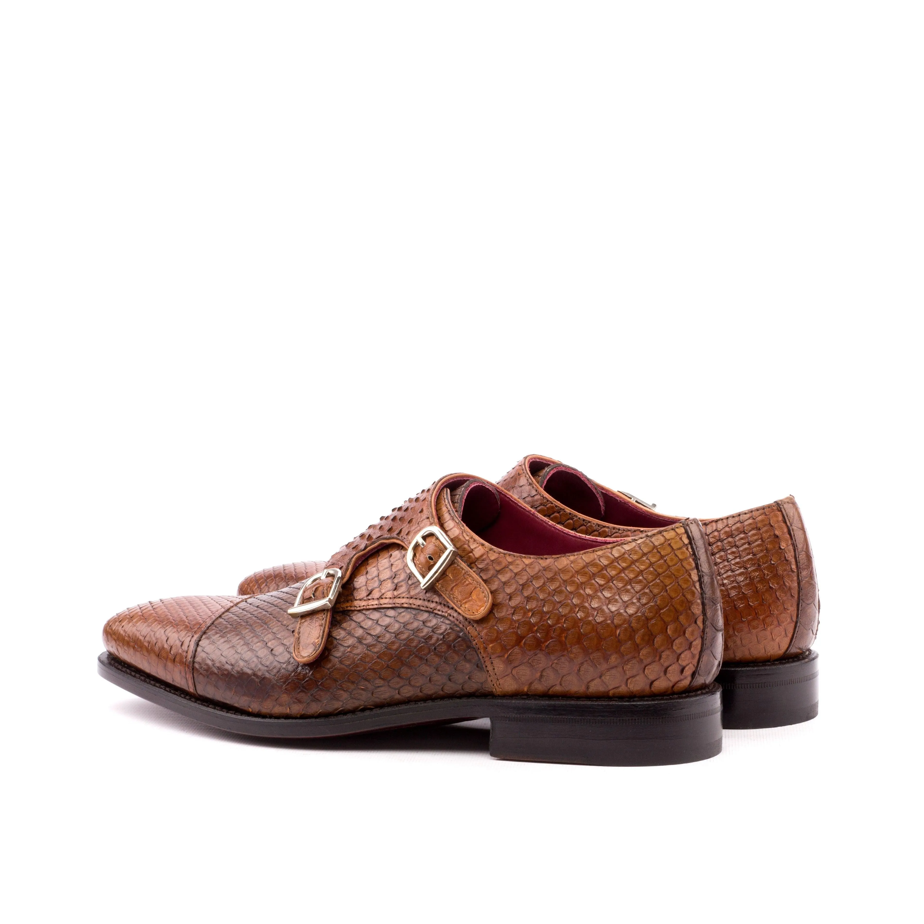 Brown Python Double-Monk Shoes