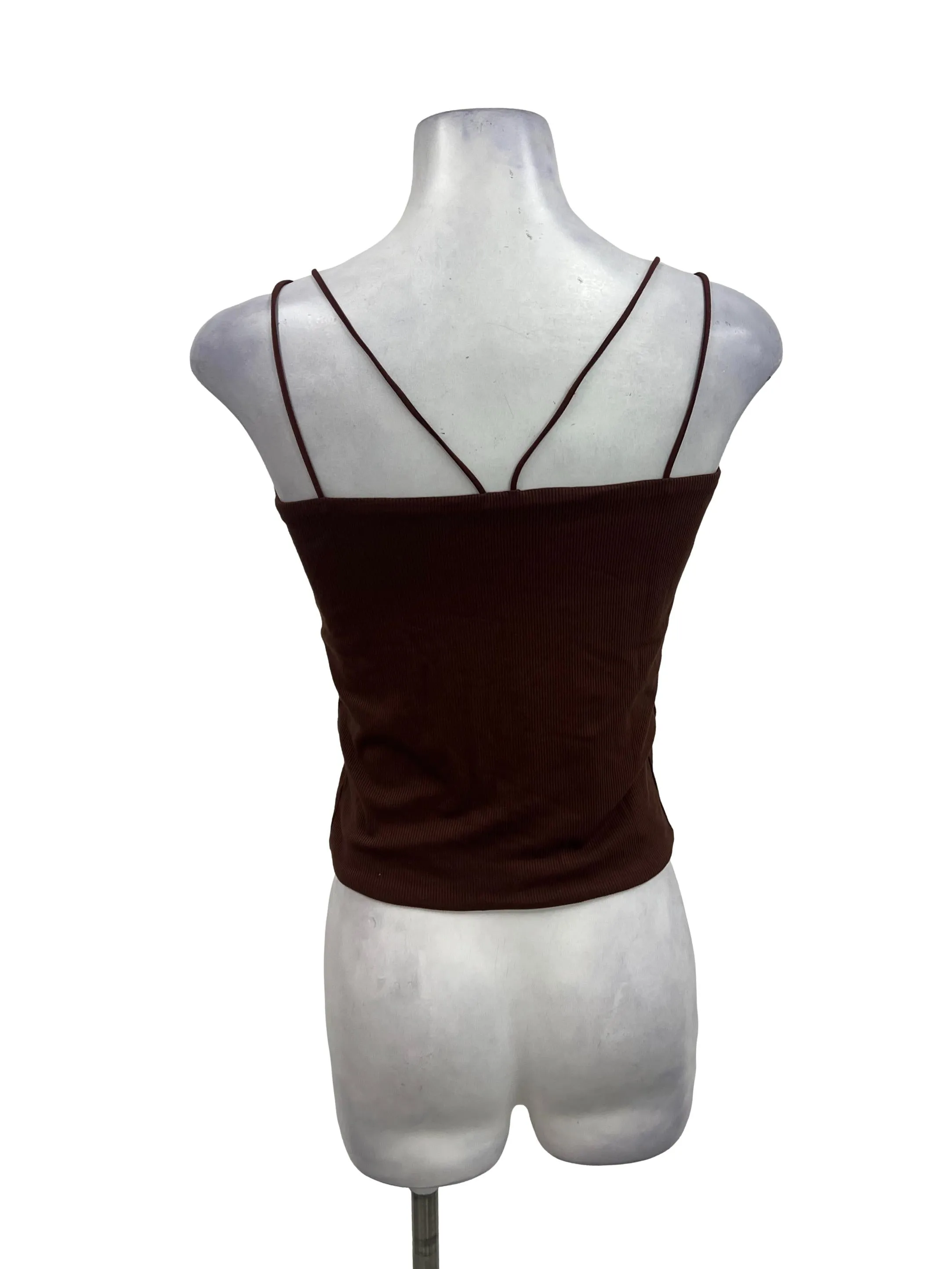 Brown Ribbed Double Strap Camisole