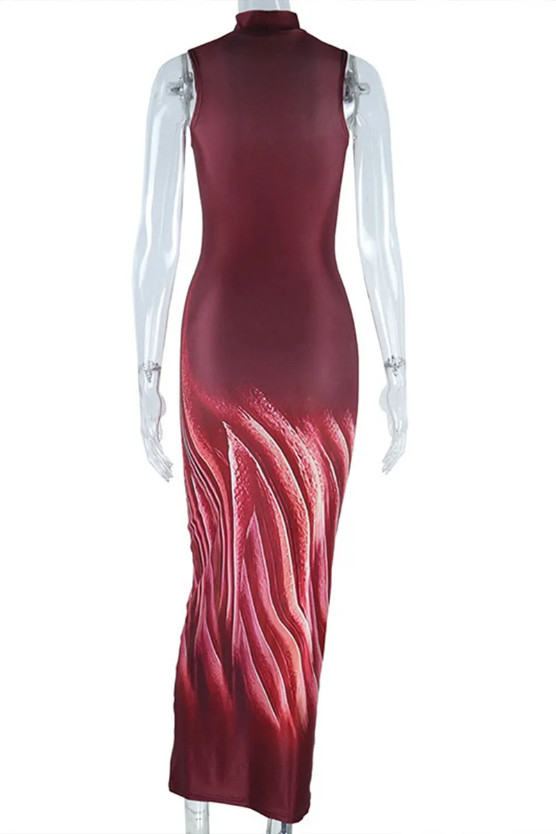 BT3034 Monk Neck Sleeveless Dress