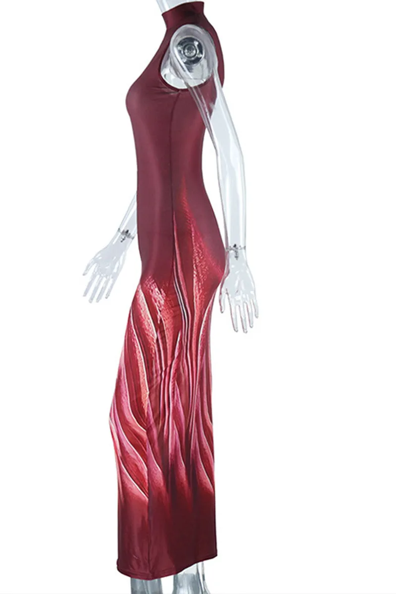 BT3034 Monk Neck Sleeveless Dress