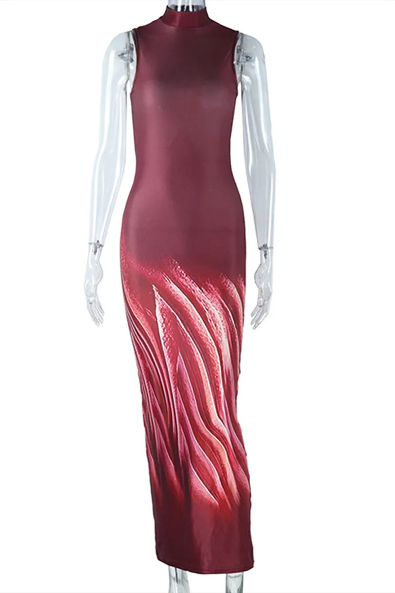 BT3034 Monk Neck Sleeveless Dress