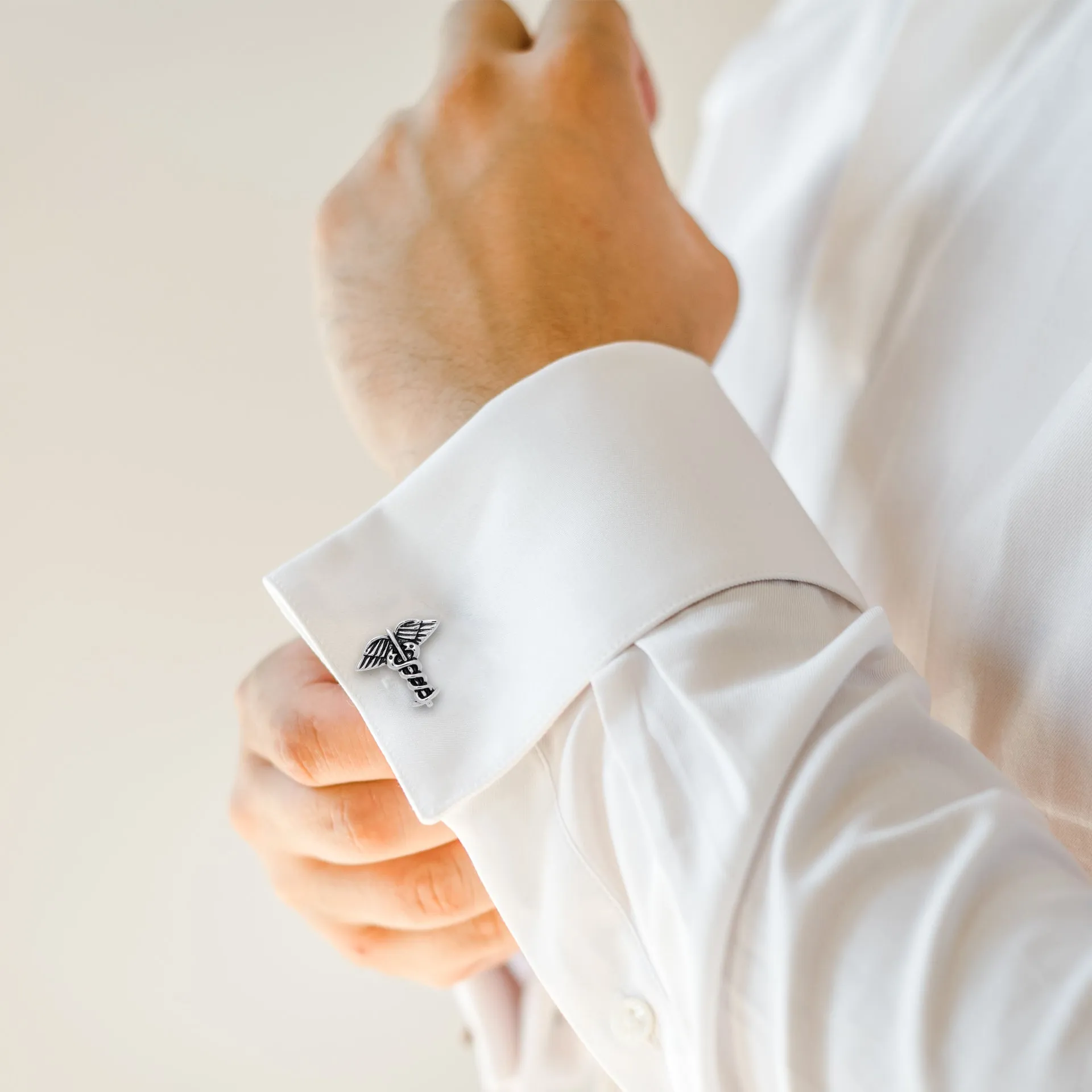 Caduceus Antique Silver Tone Cufflinks Hippocratic Oath