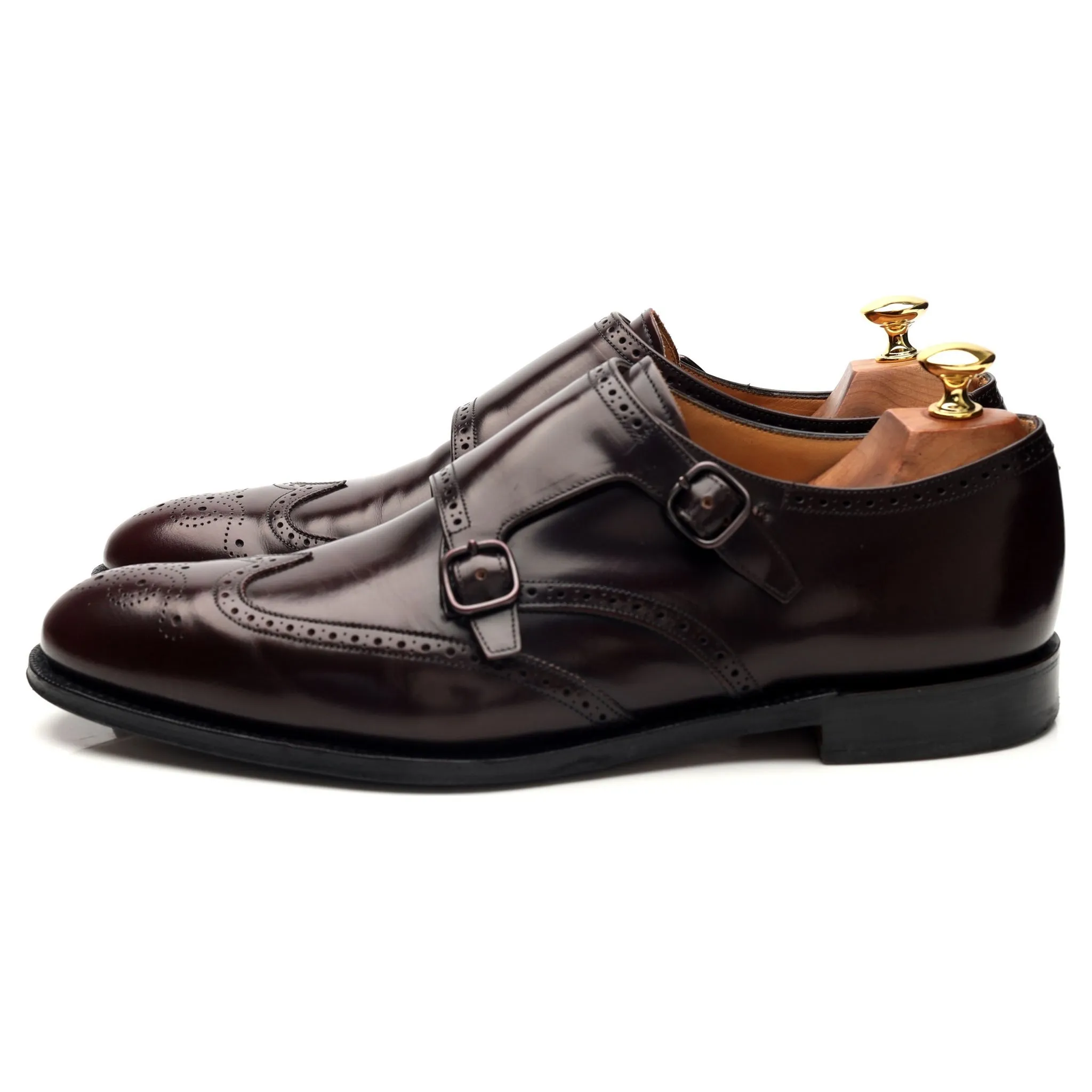 'Chicago' Burgundy Leather Double Monk Strap Brogues UK 9 F