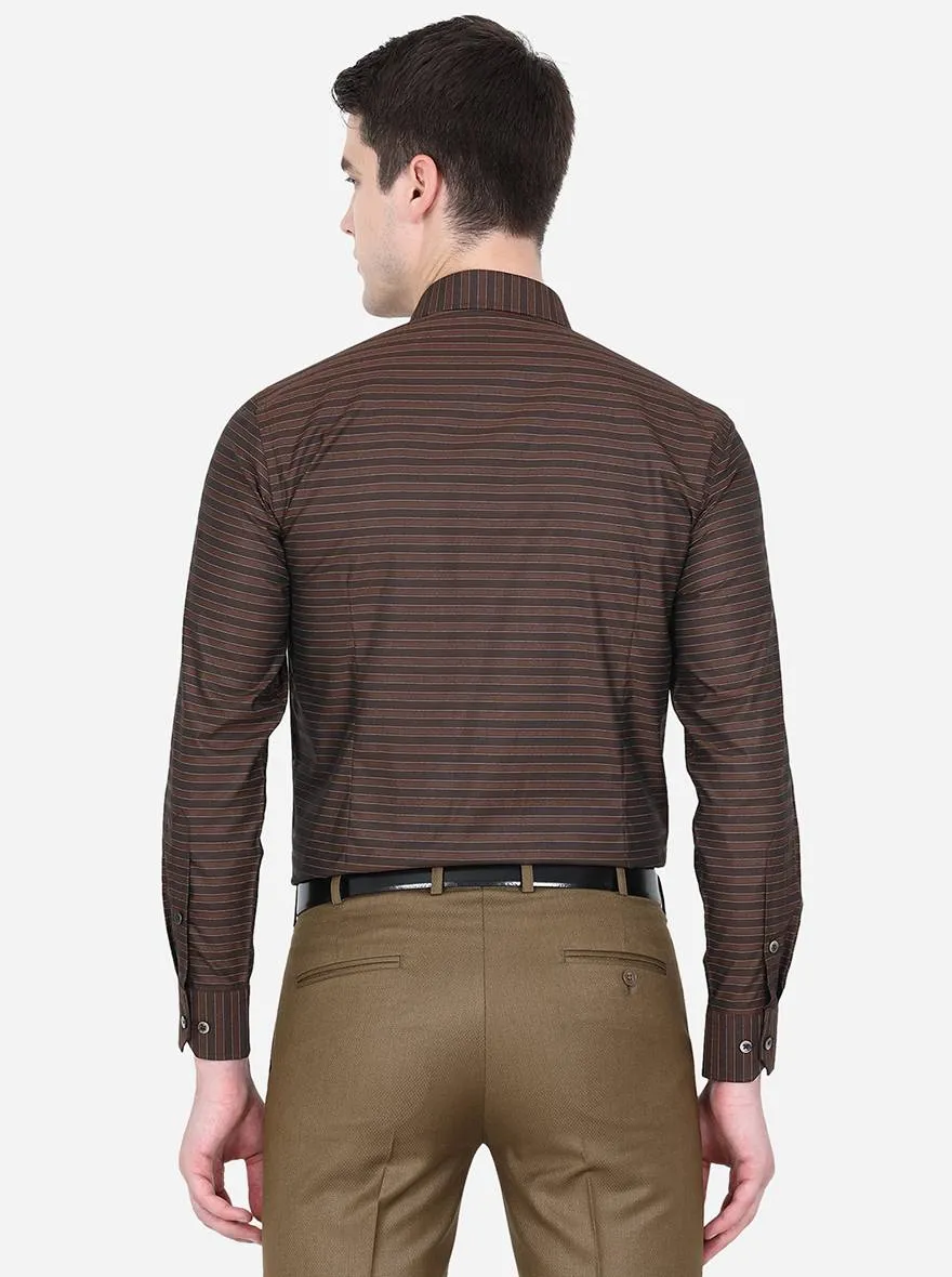 Coffee Brown Striped Slim Fit Formal Shirt | Greenfibre