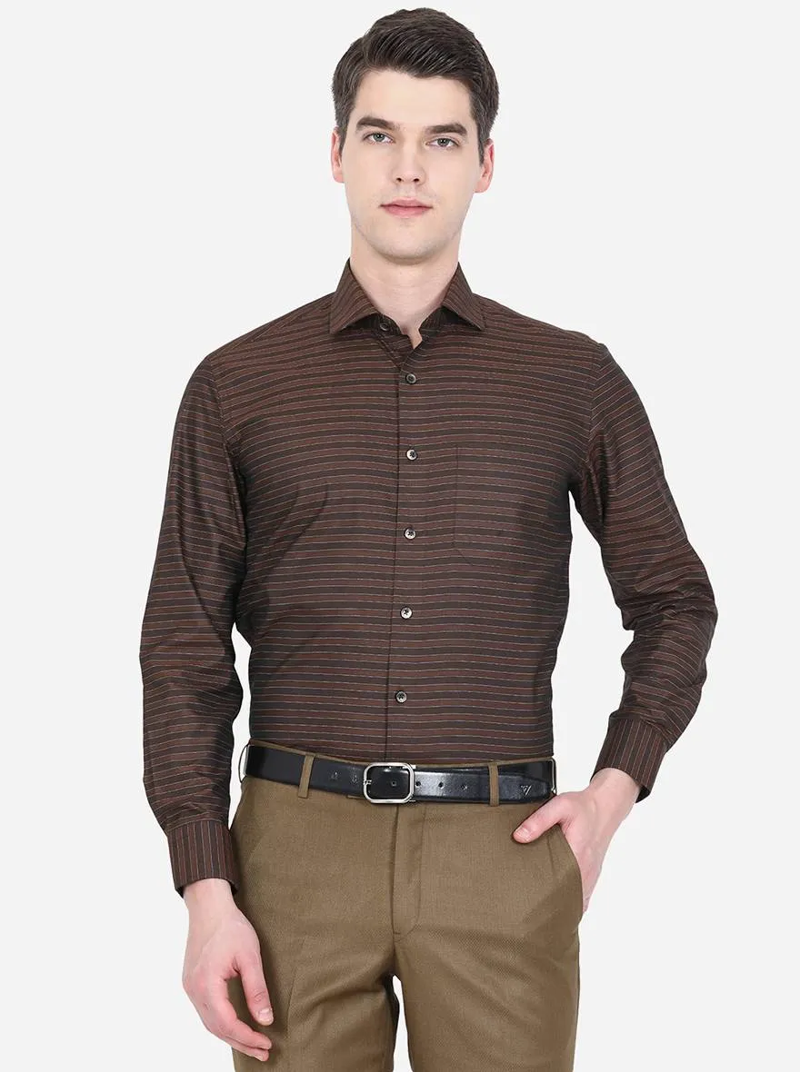 Coffee Brown Striped Slim Fit Formal Shirt | Greenfibre