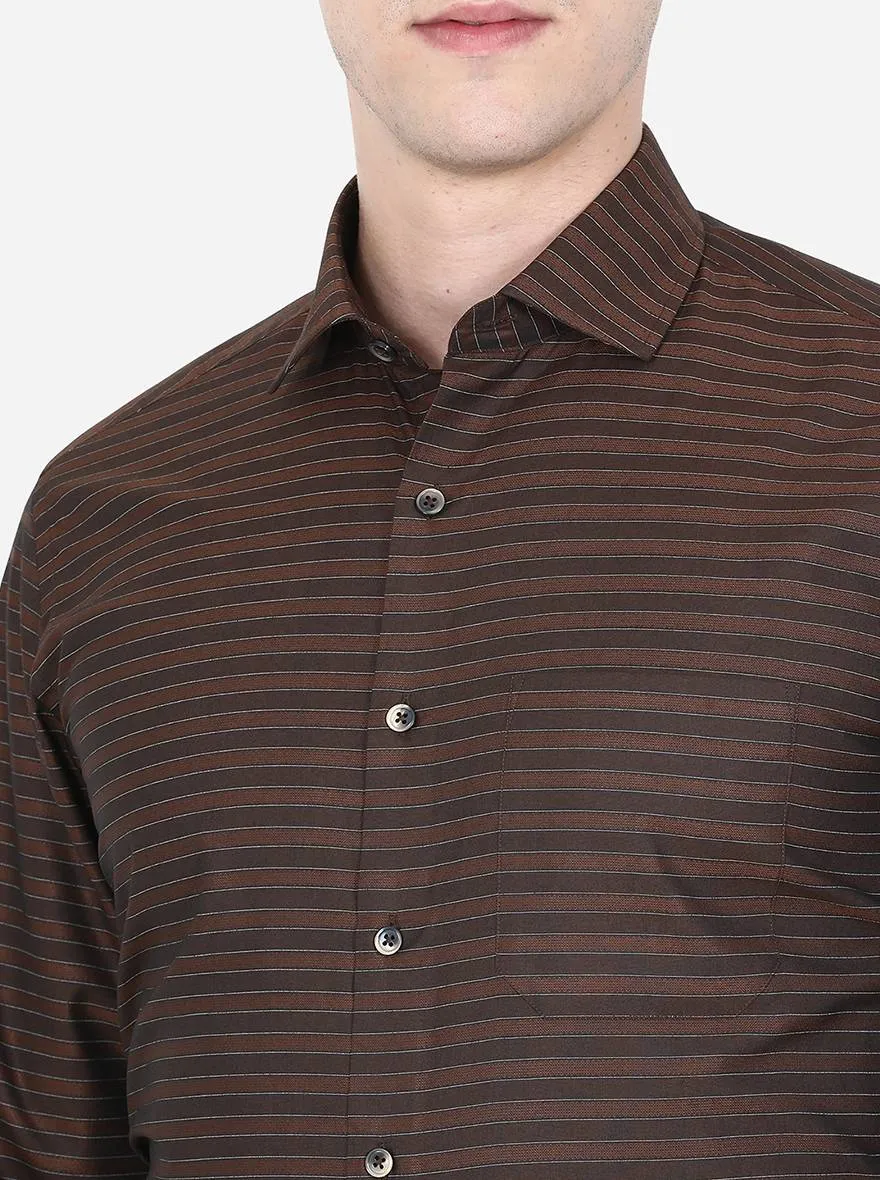 Coffee Brown Striped Slim Fit Formal Shirt | Greenfibre