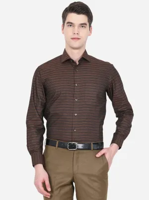 Coffee Brown Striped Slim Fit Formal Shirt | Greenfibre