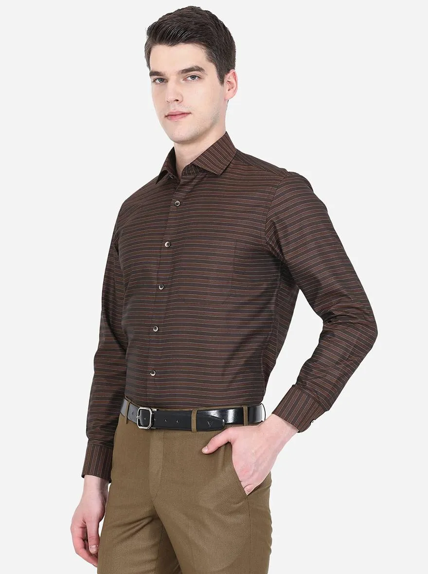 Coffee Brown Striped Slim Fit Formal Shirt | Greenfibre