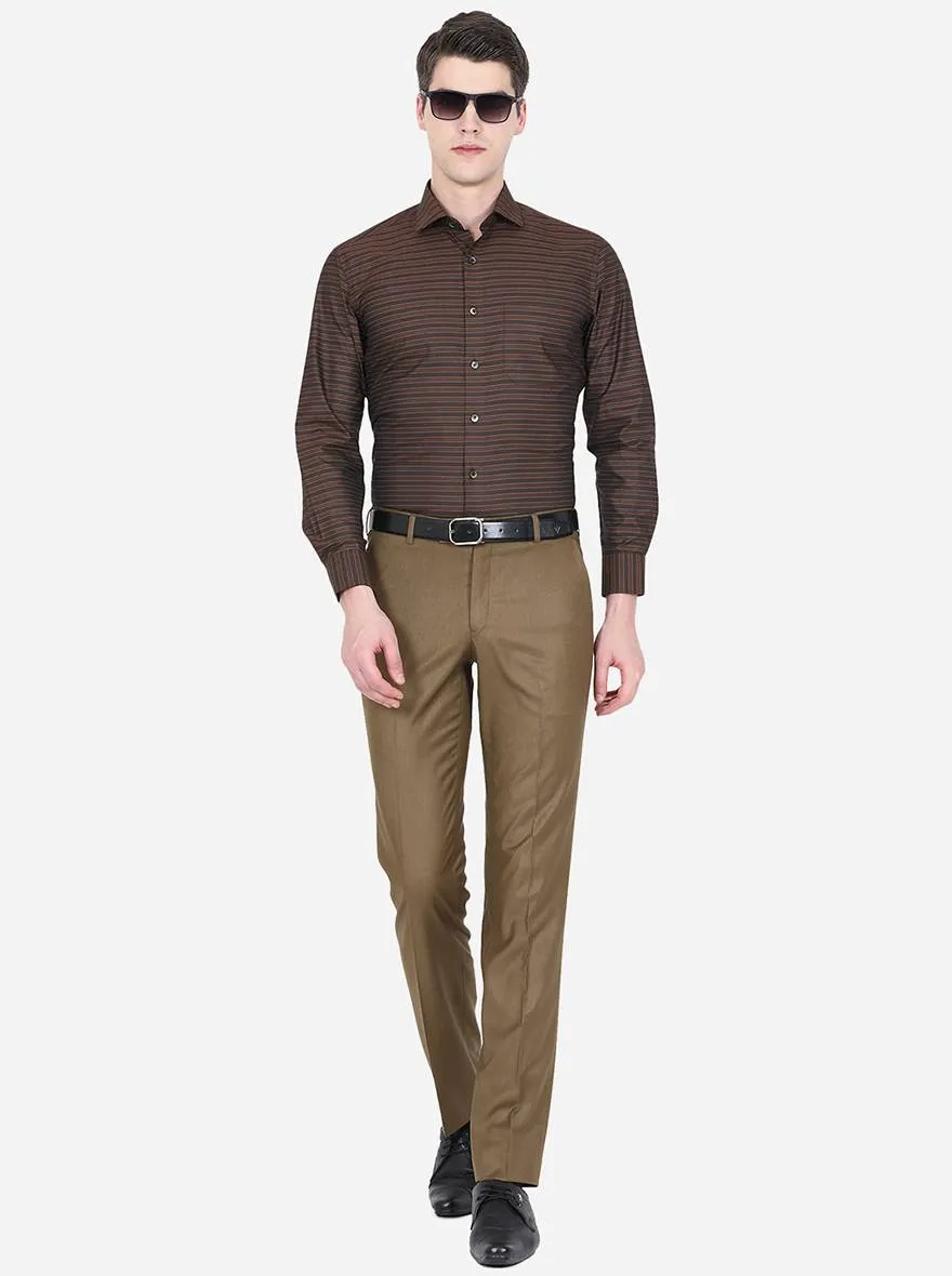 Coffee Brown Striped Slim Fit Formal Shirt | Greenfibre