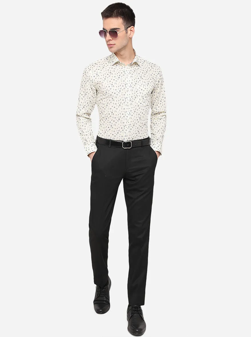 Cream & Blue Printed Regular Fit Formal Shirt | Greenfibre