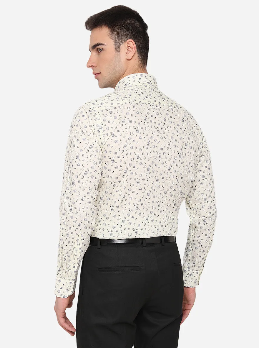Cream & Blue Printed Regular Fit Formal Shirt | Greenfibre