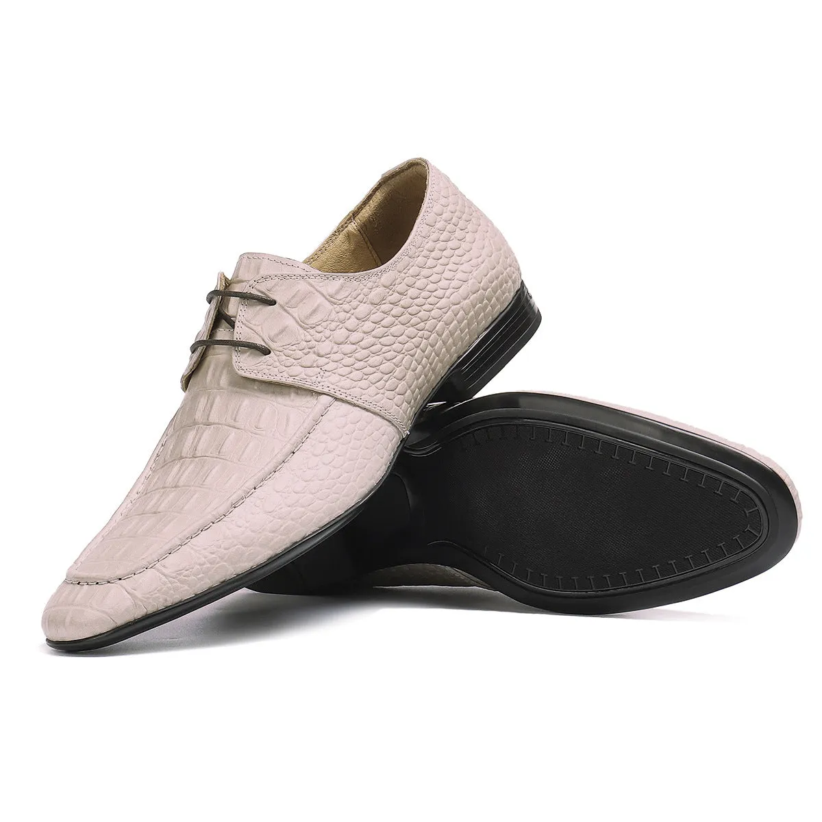 Crocodile Pattern Men's Leather Shoes Genuine Leather Soft Bottom Soft Surface Business Casual Derby Shoes British Embossed Men's Shoes65119