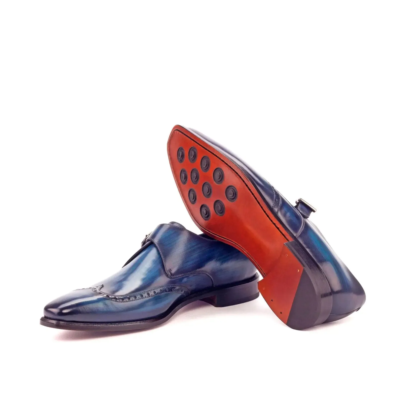 DapperFam Brenno in Denim Men's Hand-Painted Patina Single Monk