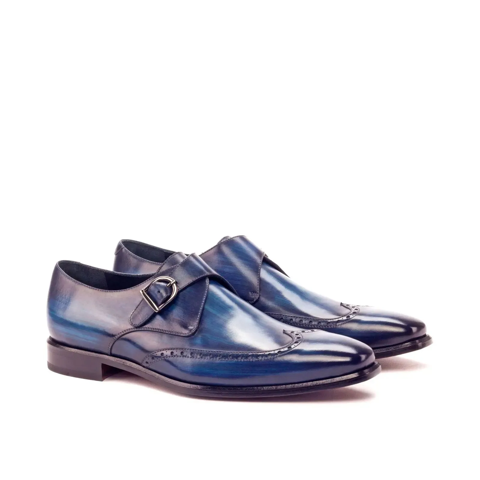 DapperFam Brenno in Denim Men's Hand-Painted Patina Single Monk