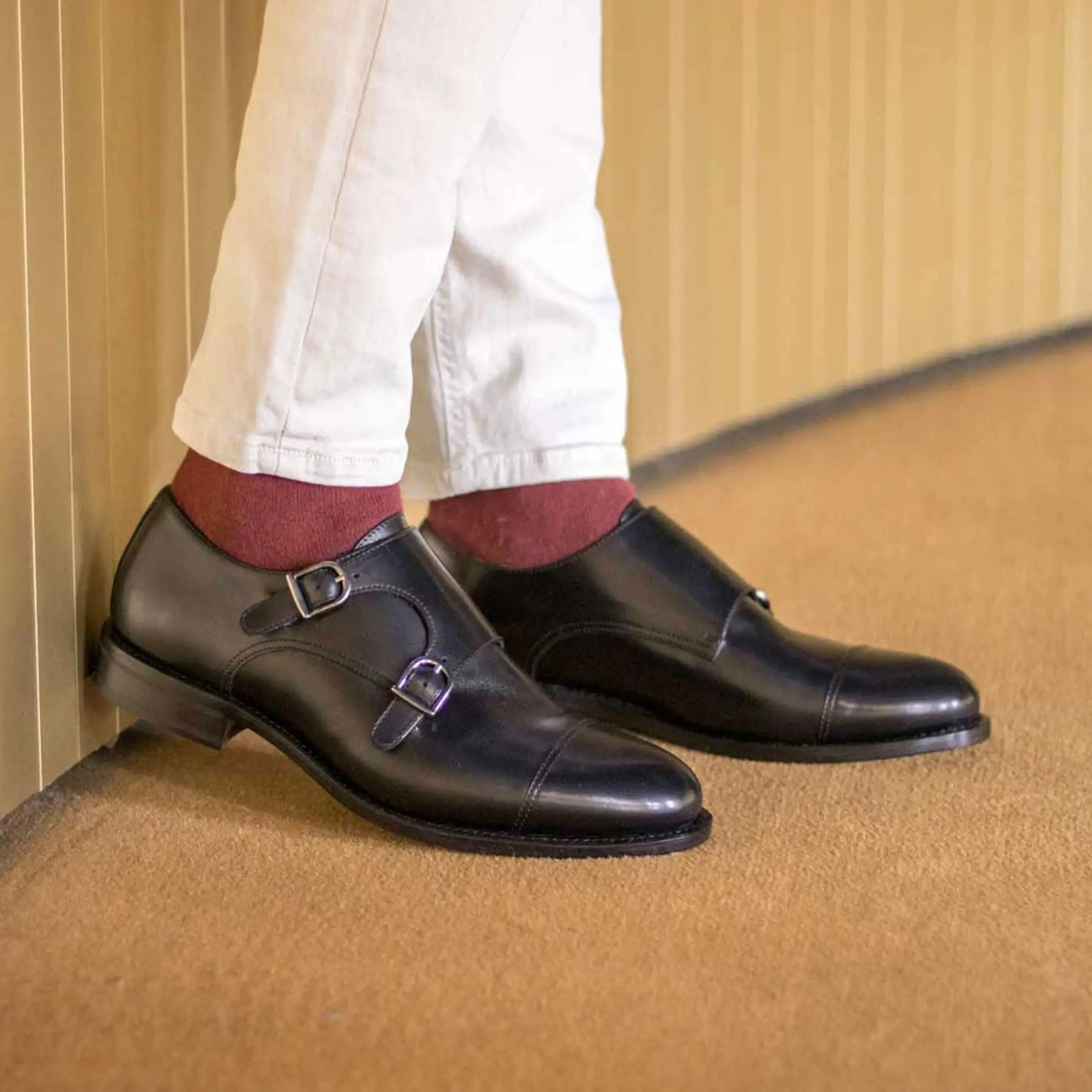 DapperFam Monaco in Black Men's Italian Leather Double Monk