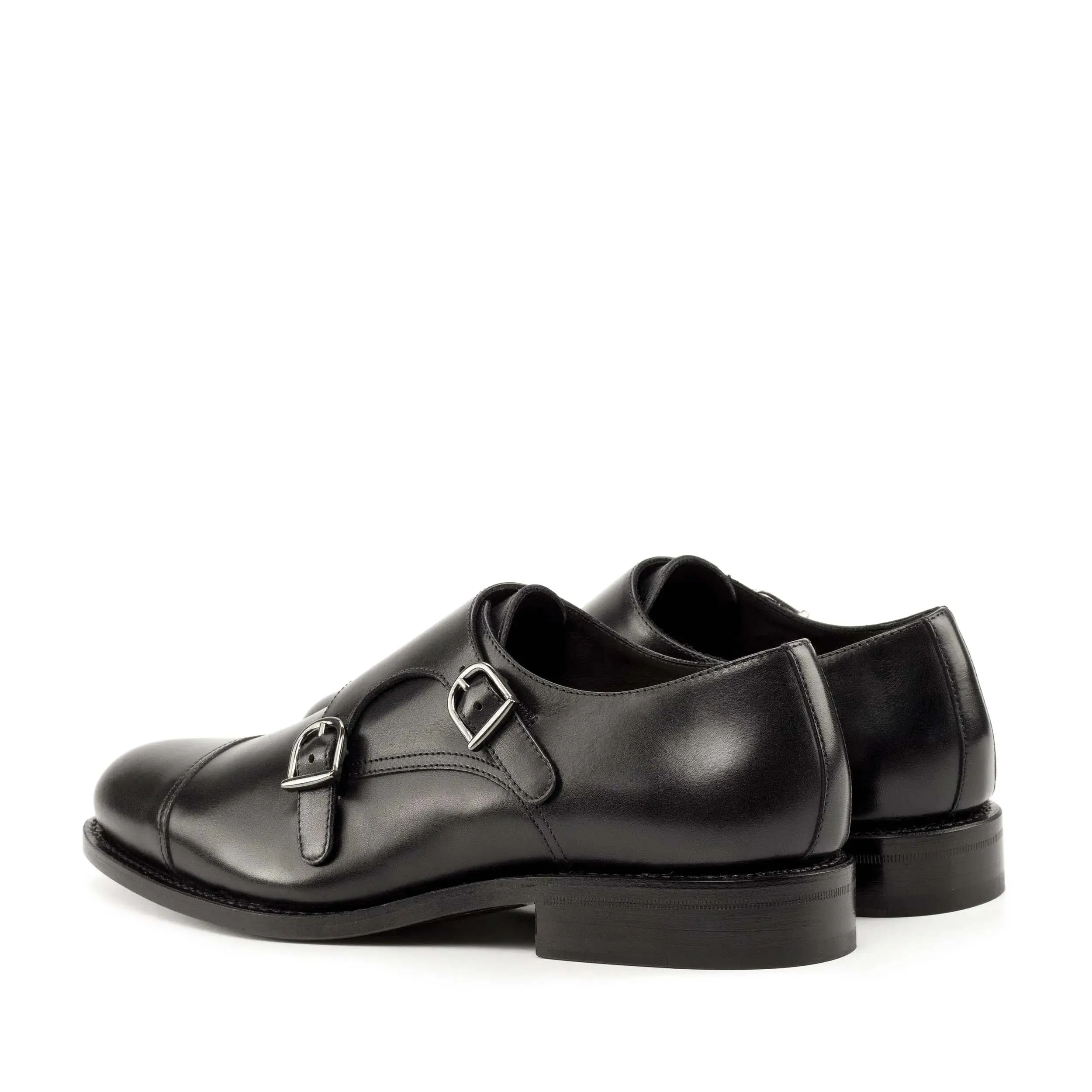 DapperFam Monaco in Black Men's Italian Leather Double Monk